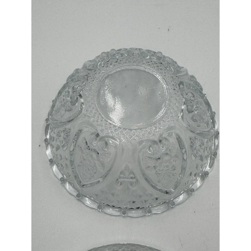 Vintage KIG Malaysia clear pressed glass candy dish with lid roses in hearts